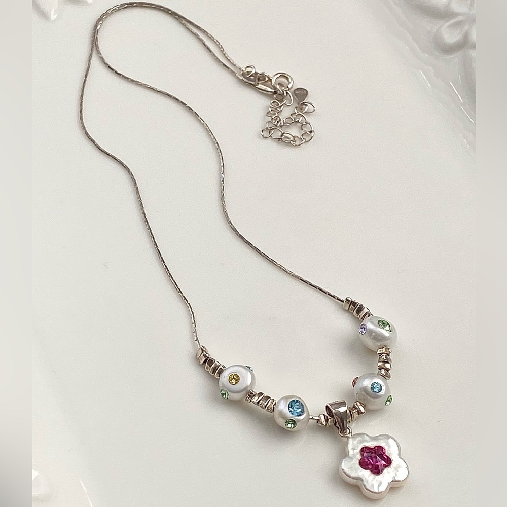 N277-Handmade S925 Freshwater Pearl Crystal Necklace - Picture 5 of 14